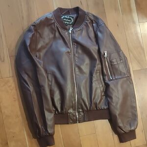 Burgundy (Fake) Leather Bomber Jacket